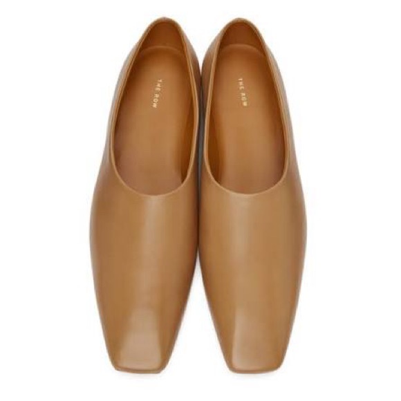 The Row Shoes - The Row Tan Square Toe Pump Flats